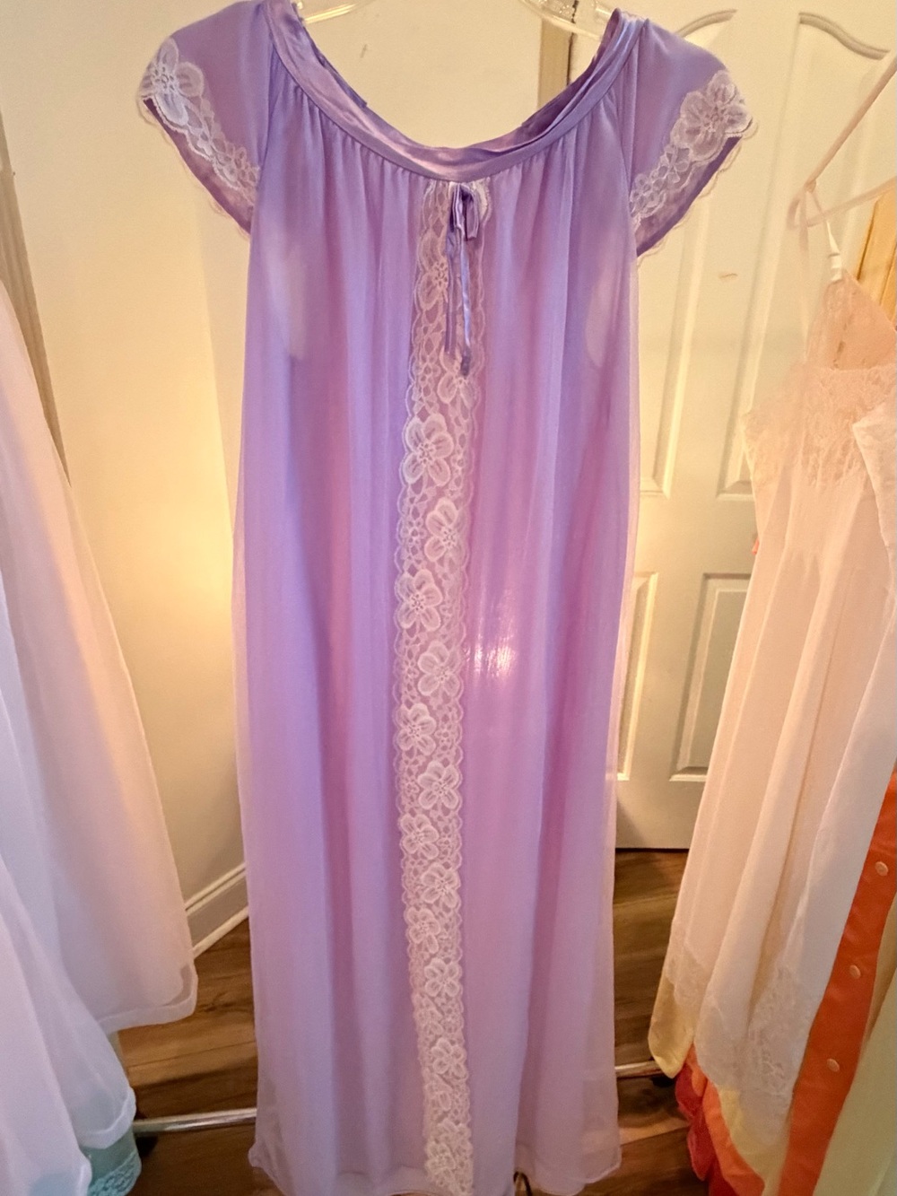 Vintage Lavender Sheer Nylon Lace Nightgown